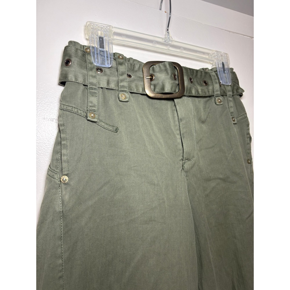 NEW Free People Sloane Belted Wide Leg Baggy Pants XS Green Herringbone Utility - Picture 6 of 10